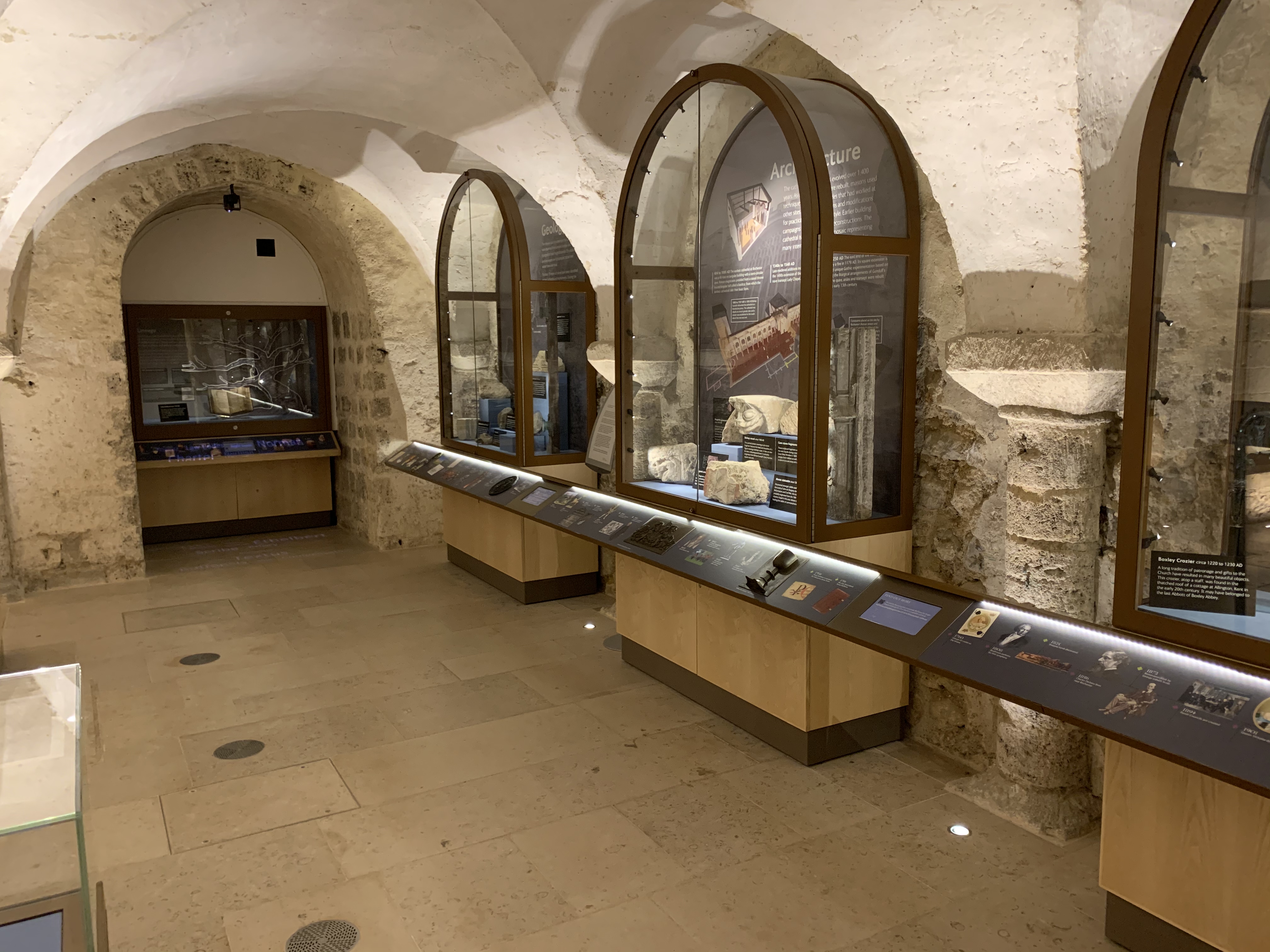 Photograph of the Big History exhibition in the cathedral crypt.
