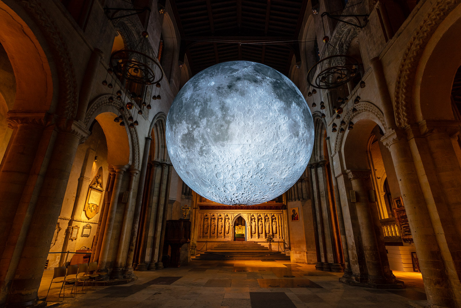 Photograph of the Museum of the Moon exhibition at Rochester Cathedral.